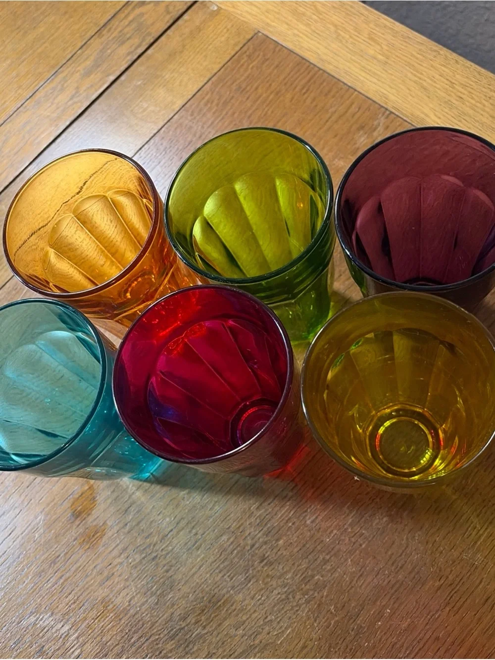 Vintage Circleware Colorful Juice Glasses Set of Six 5 1/2 Inch